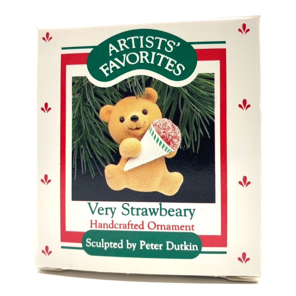1988 Hallmark Artists' Favorites "Very Strawberry" Teddy Bear Ornament Dutkin